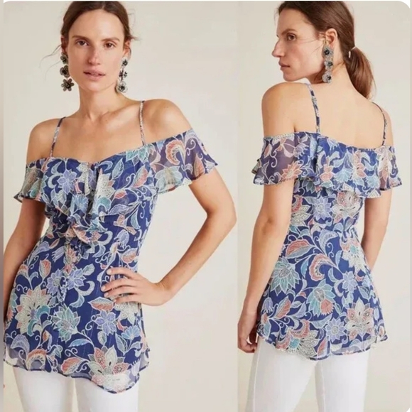 Anthropologie Maeve Mariposa Blouse Top Size 8 Multicolor Open Shoulder … - Picture 11 of 11